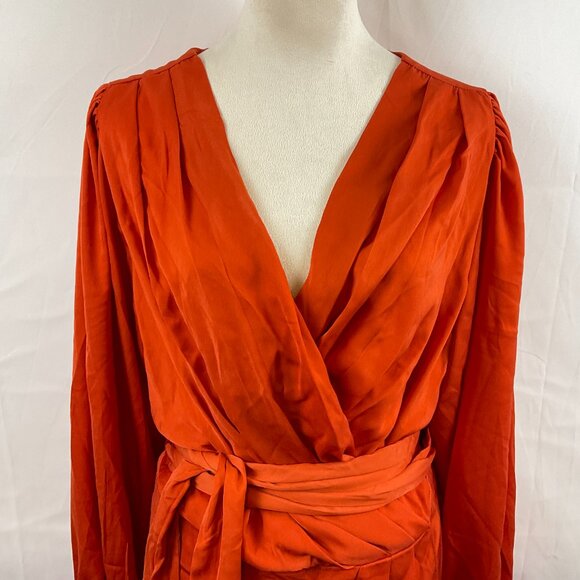 City Chic Opulent Dress XS 14 Orange Amber Crossover Neck Long Sleeve Faux Wrap - Picture 3 of 14